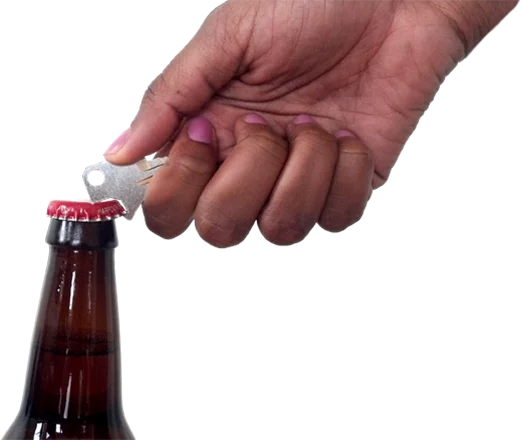 The KeyMe key/bottle opener in action