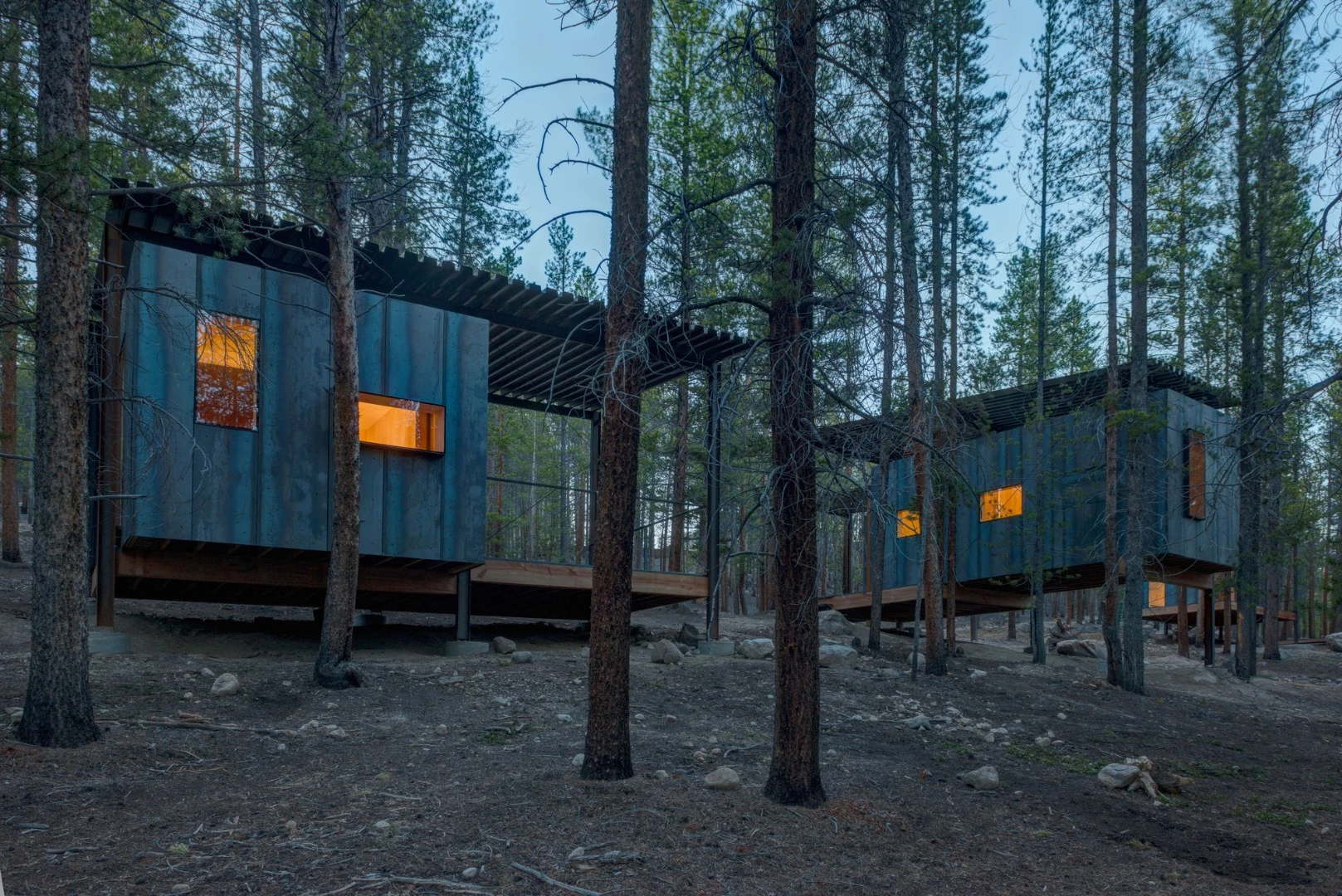 Sat on piles, the prefabricated cabins are built to require very little maintenance