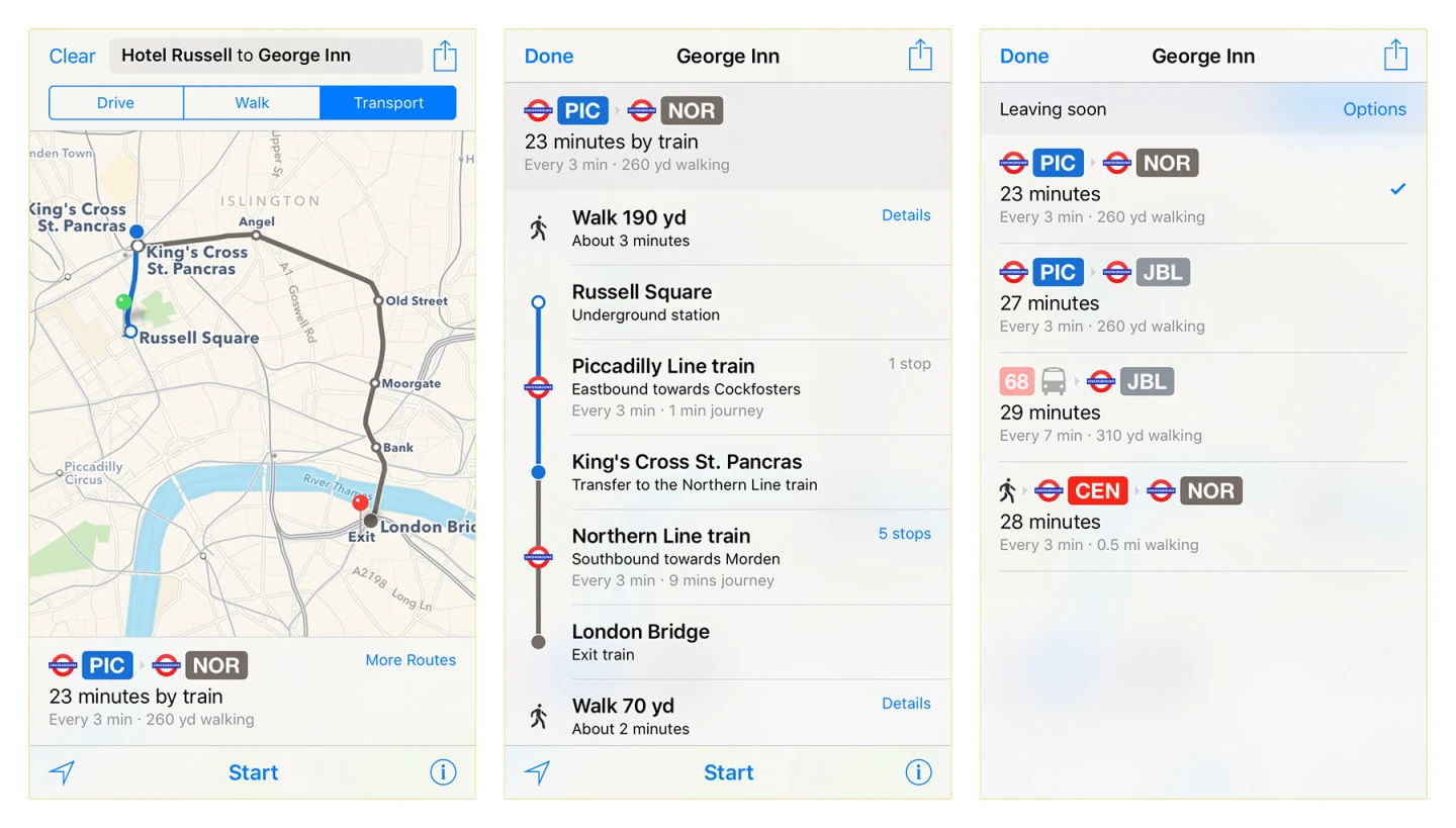 Public transit directions are here, but only for a limited number of cities