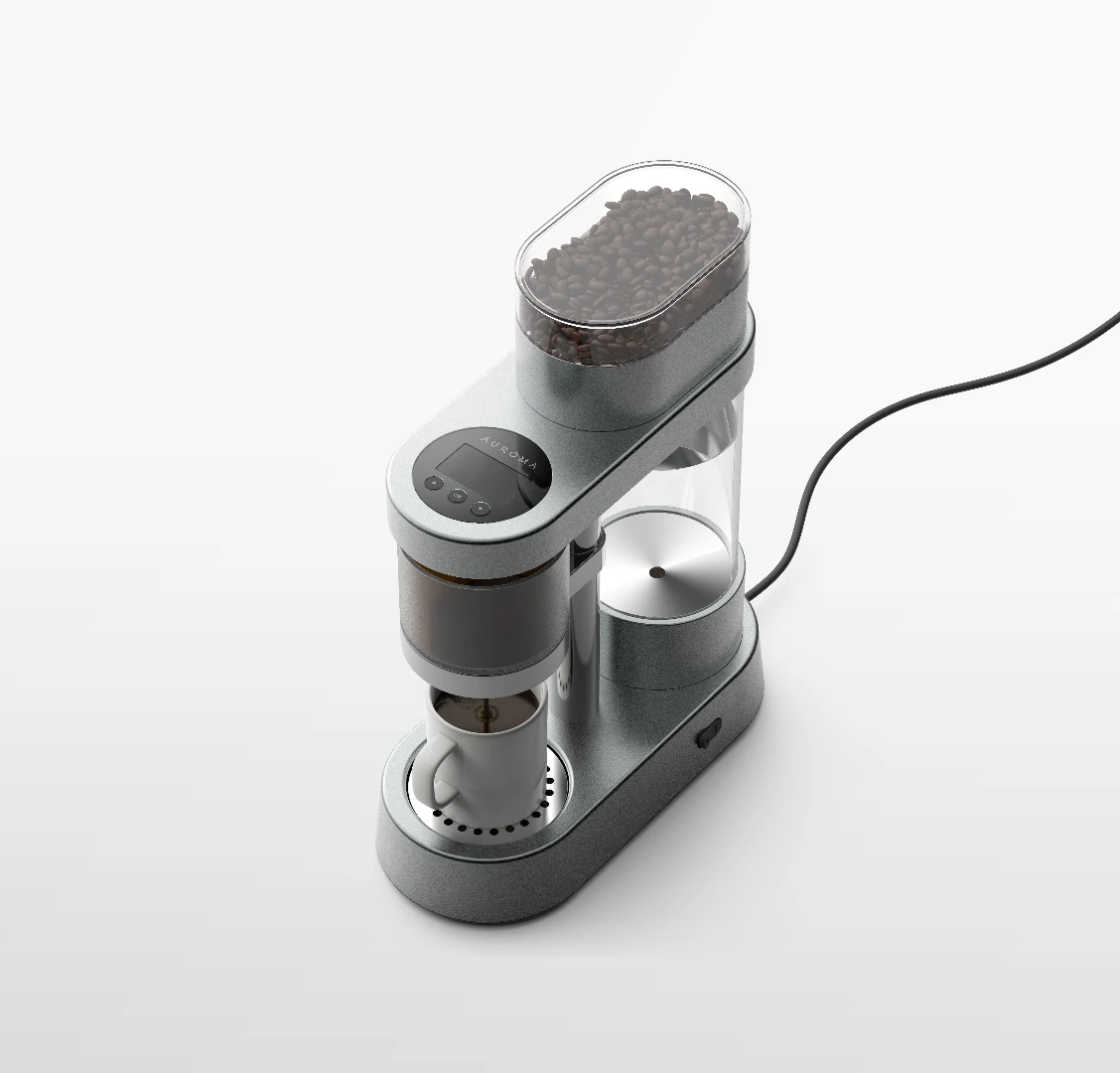 The Auroma One with an optional bean grinder attachment on top of the unit