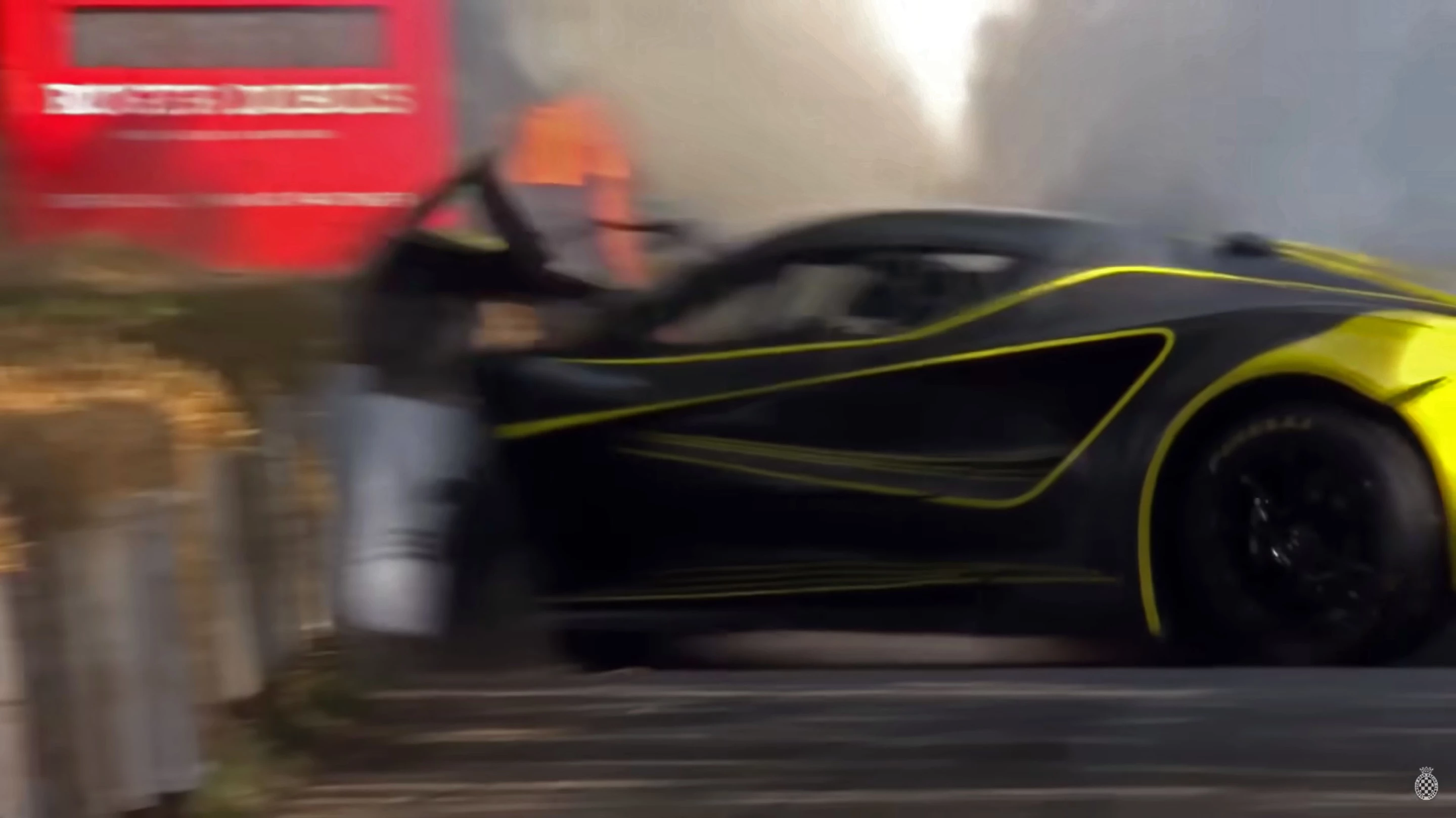 The Lotus Evija X crashes off the start, tearing off its entire front