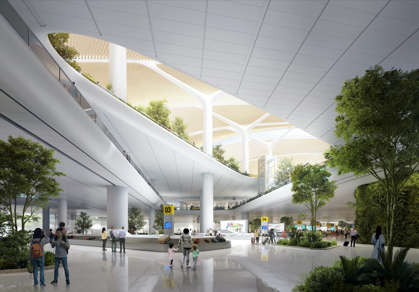 Changchun Airport Terminal 3's interior will include lots of plants and trees, as well as water features