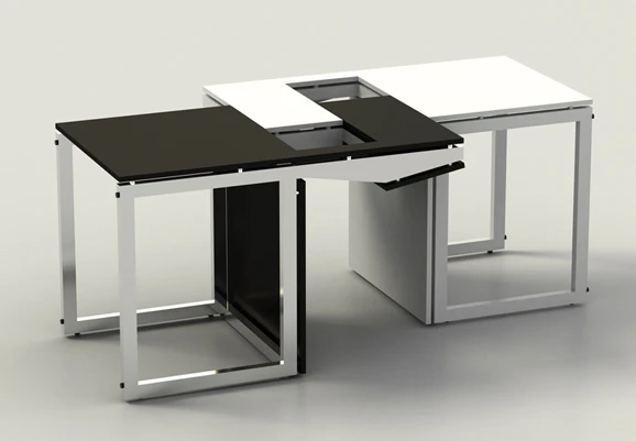 Sensei as seen at the moment the two chairs are slotted together to form a coffee table