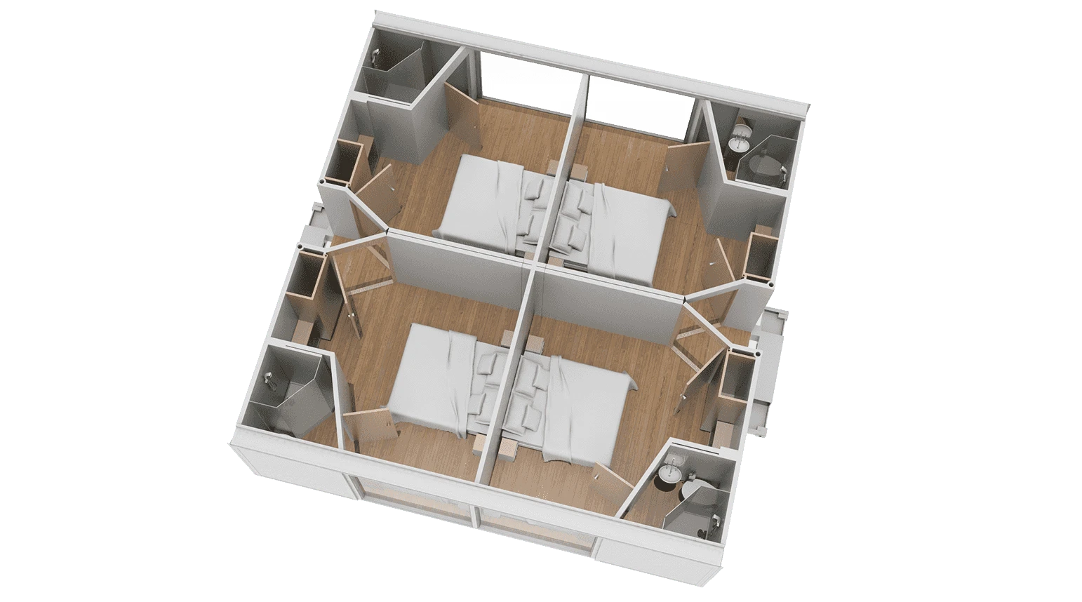 A four bed unit layout