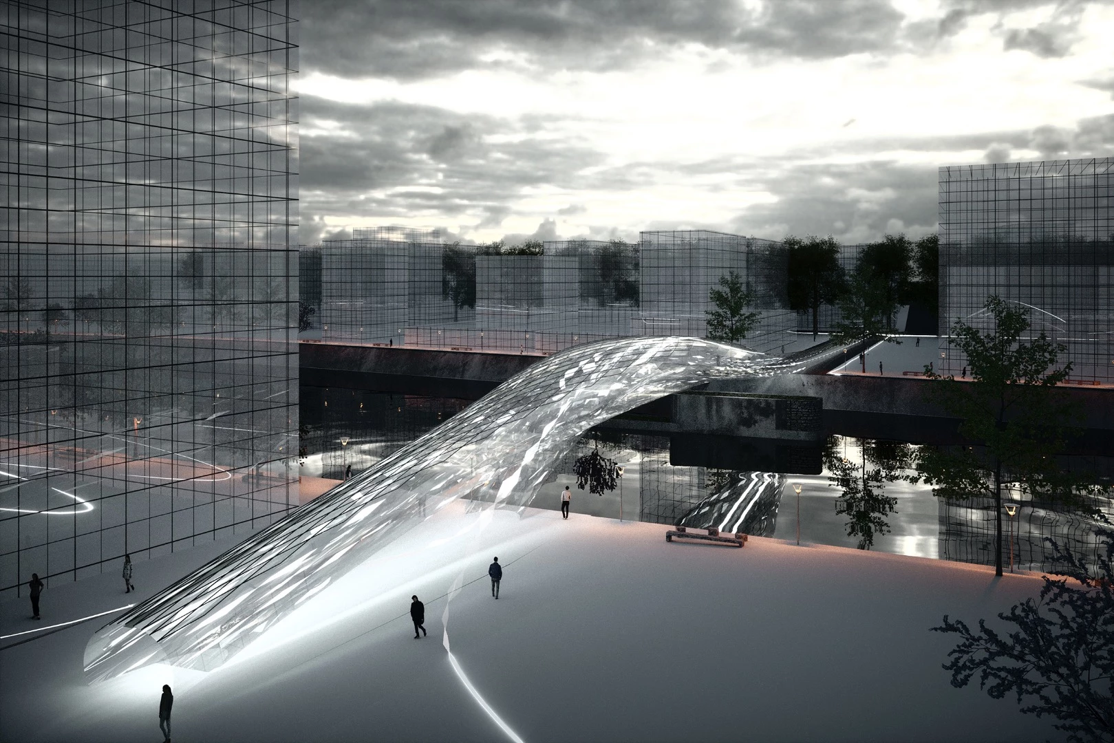 Brommy New Footbridge, Berlin, Germany by SPANS Assosciates, is a concept for an unusual-looking bridge that promises to offer a meditative walk
