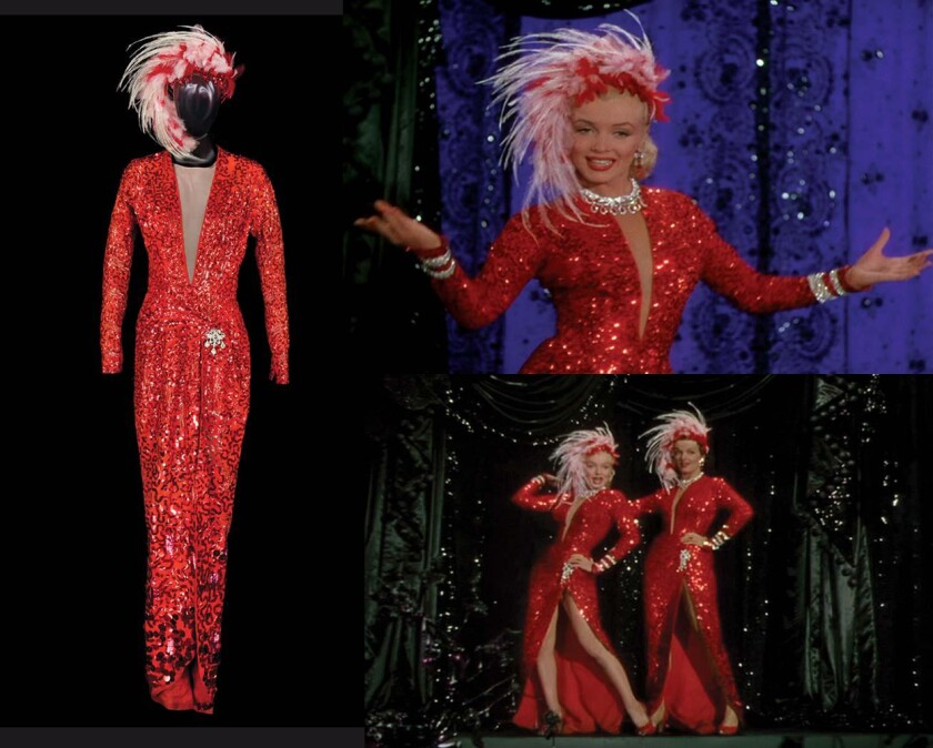 The red sequinned showgirl gown she wore in 'Gentlemen Prefer Blondes' which fetched $1,476,000 at a Profiles in History auction in June, 2011.
