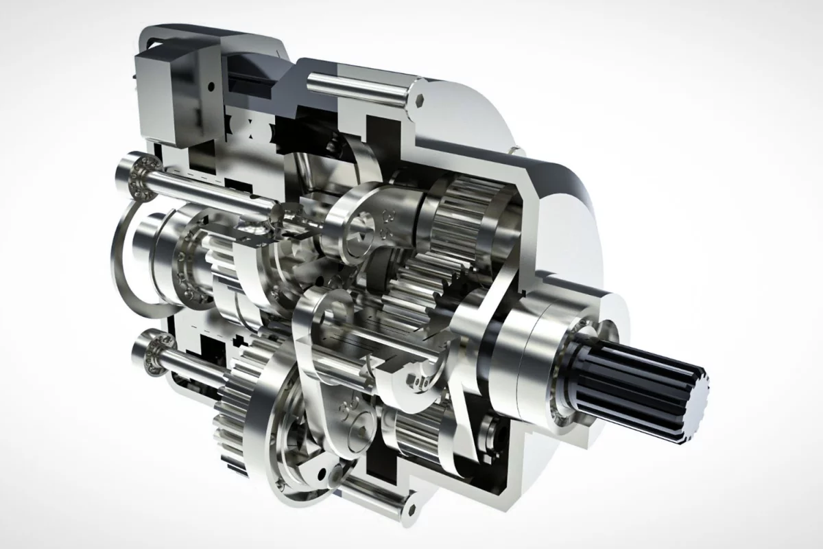 The world's first geared CVT, capable of smoothly changing ratios between zero and high gear