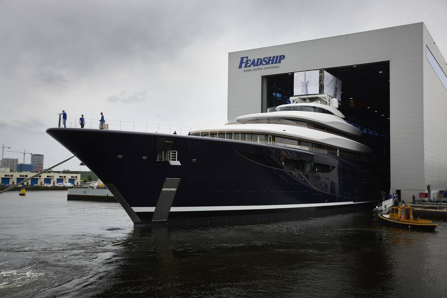 The hydrogen superyacht moving out