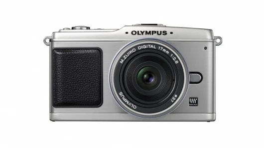 The Olympus E-P1 shown with the 17mm F/2.8 M.Zuiko pancake lens