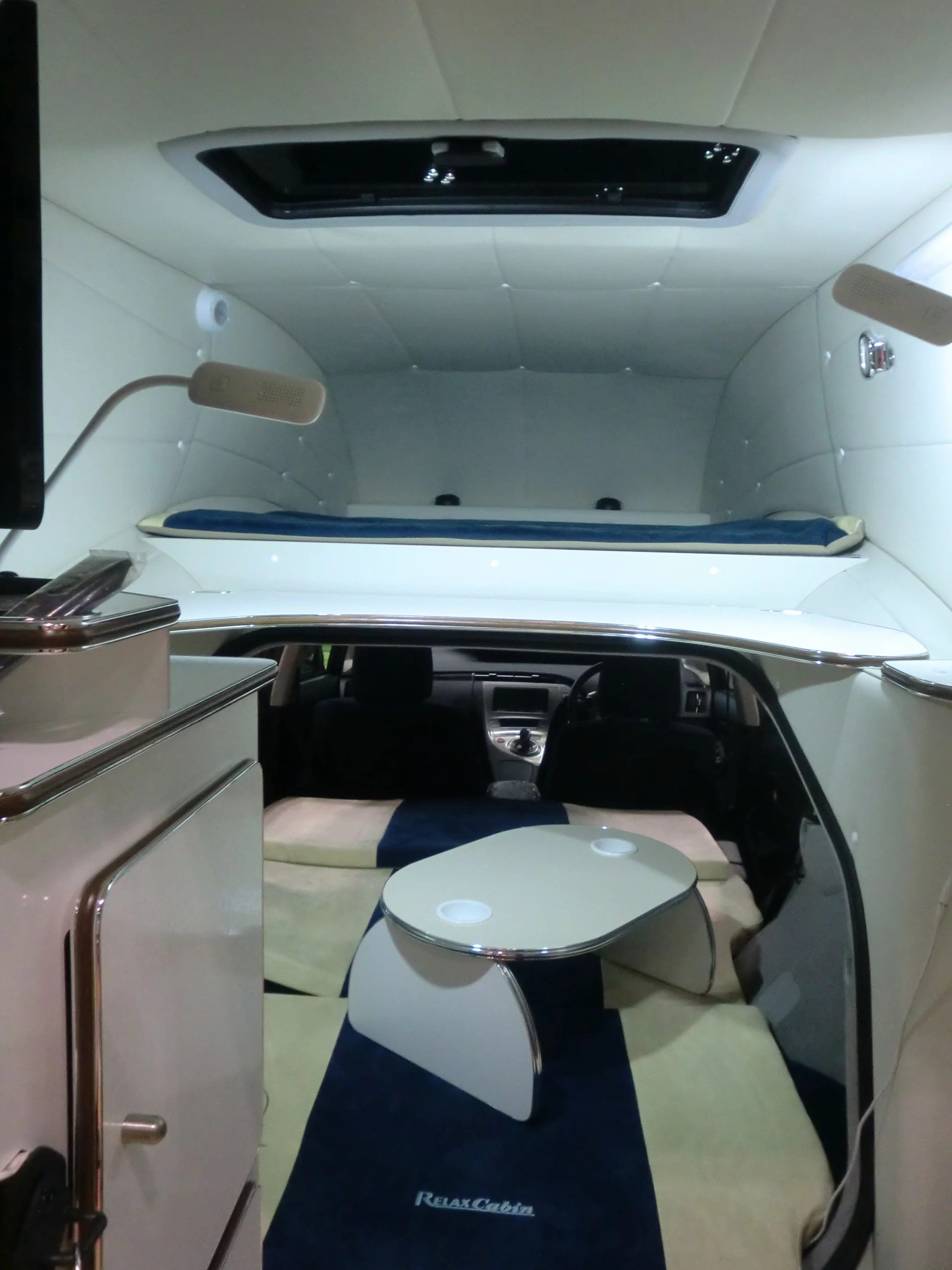 Inside the Relax Cabin there are two floors - the upper deck is pure sleeping area but the lower deck is normal car by day and accommodation by night