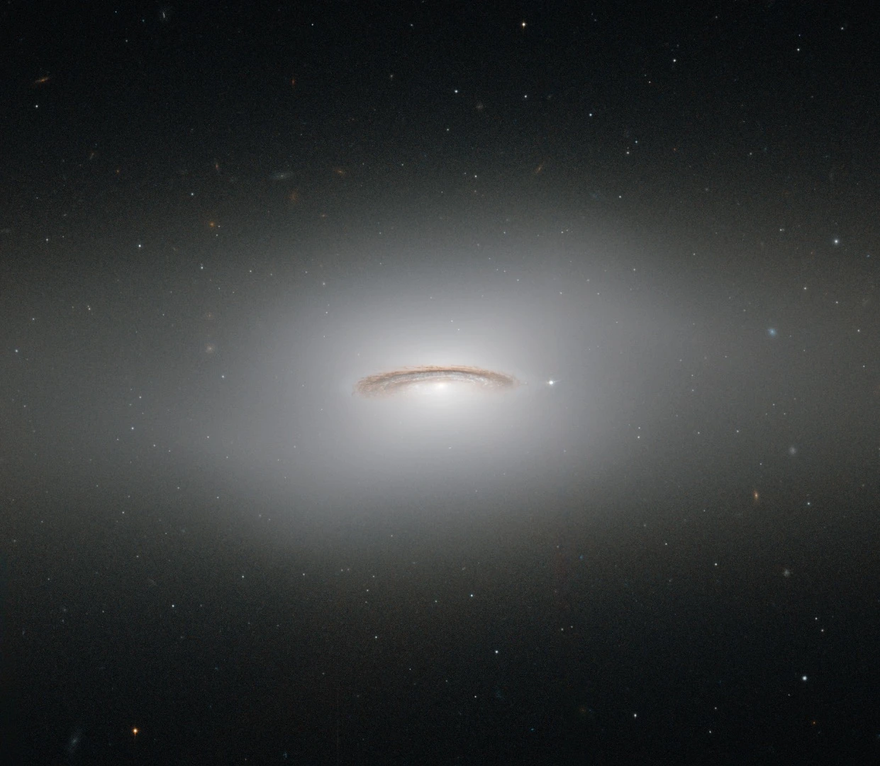 Although this image paints a picture of serenity, the galaxy is anything but. It is one of the brightest lenticular galaxies known, a category that lies somewhere between spirals and ellipticals. It has hosted two known supernova explosions, one in 1969 and another in 1994, and is known to have a colossal supermassive black hole at its centre that has the mass of 450 million Suns