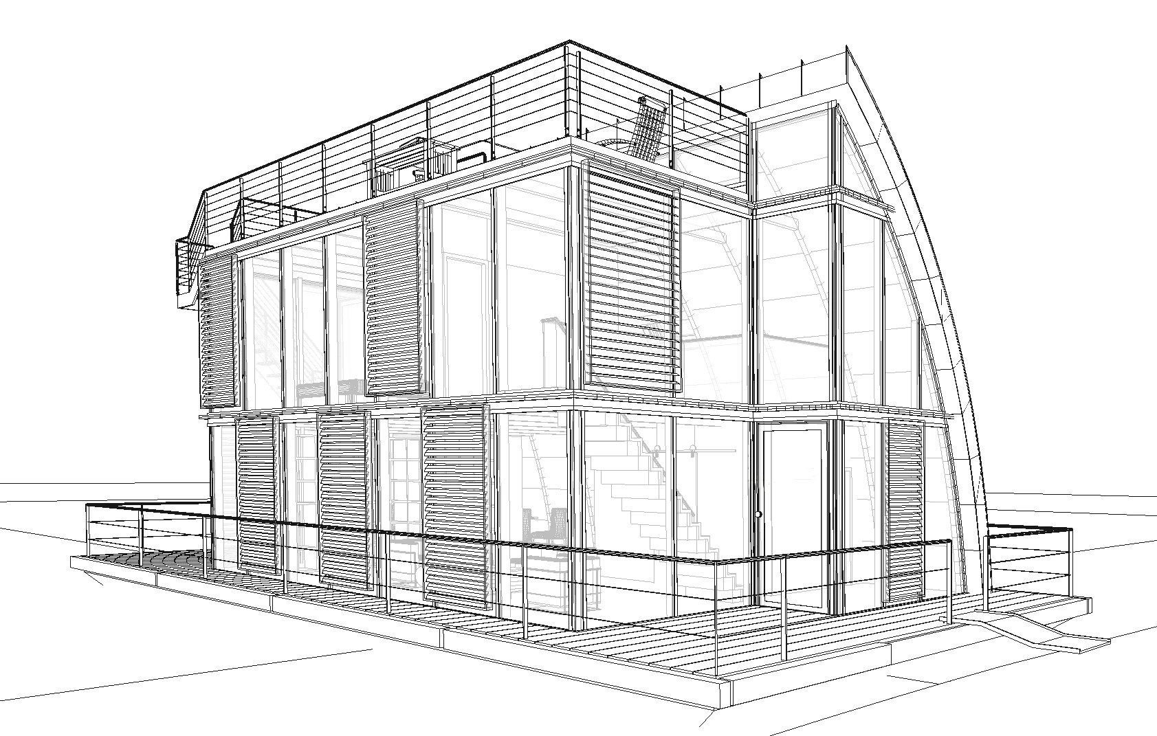 The base-structure rests on top of an "unsinkable" pontoon, which forms the base of the home