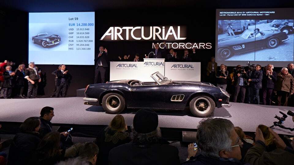 This 1961 Ferrari 250 GT SWB California Spider, once owned by Alain Delon and part of the Baillon Collection, sold for $18,450,296 (€16.23 million) at an Artcurial Auction in Paris in February, 2015
