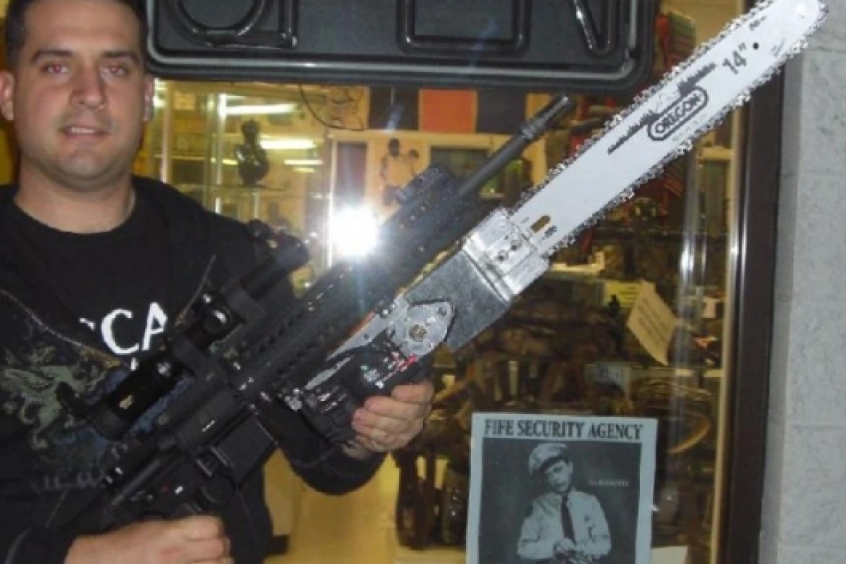 The AR-15 with chainsaw bayonet