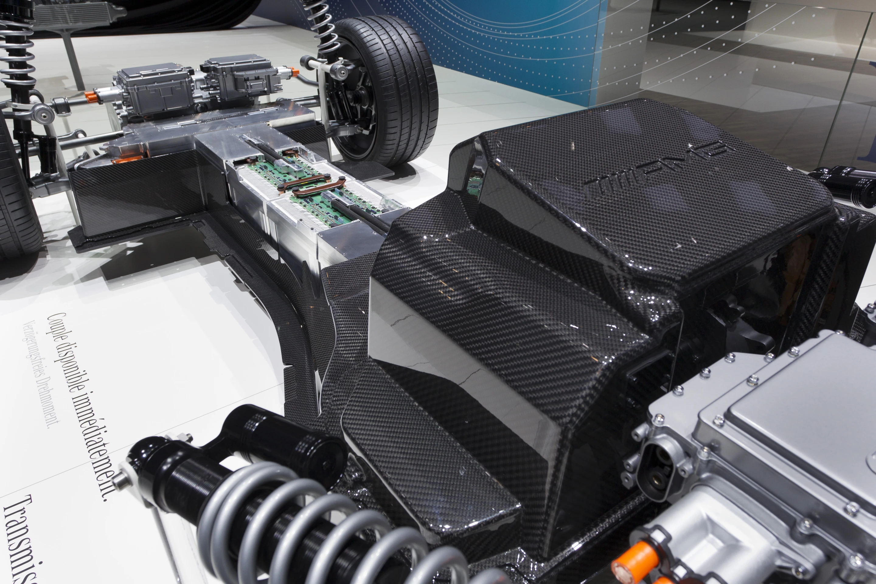 View of the Mercedes-Benz SLS AMG E-CELL chassis from behind