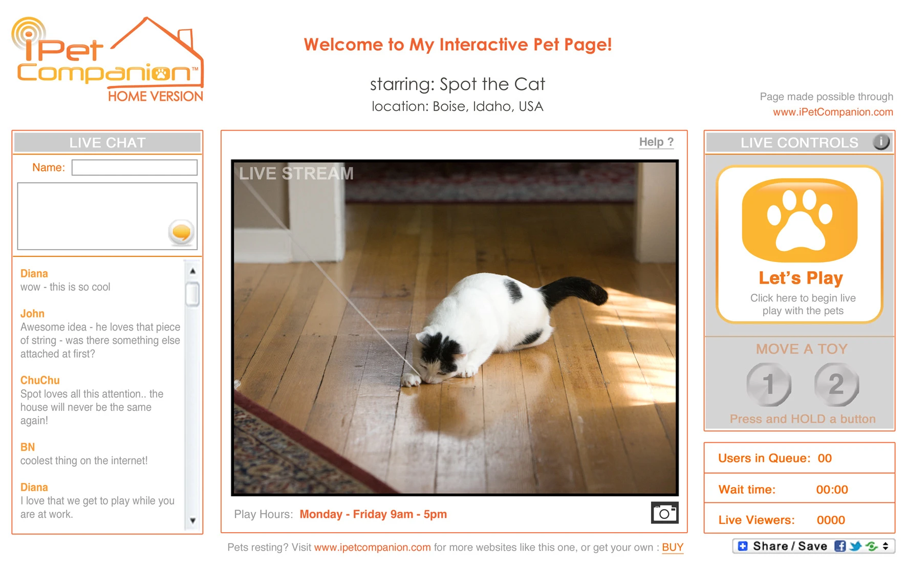 iPet Companion Home Version allows people to remotely play with their pets in real time, via the internet