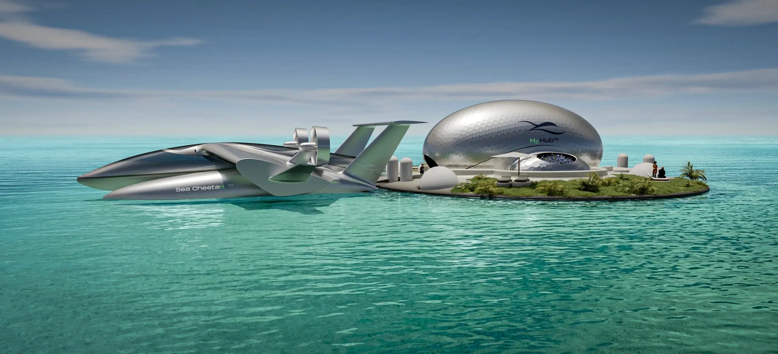 Through a partnership with H3 Dynamics, Sea Cheetah aims to build a network of hydrogen generation and fueling hubs, apparently shaped like eggs