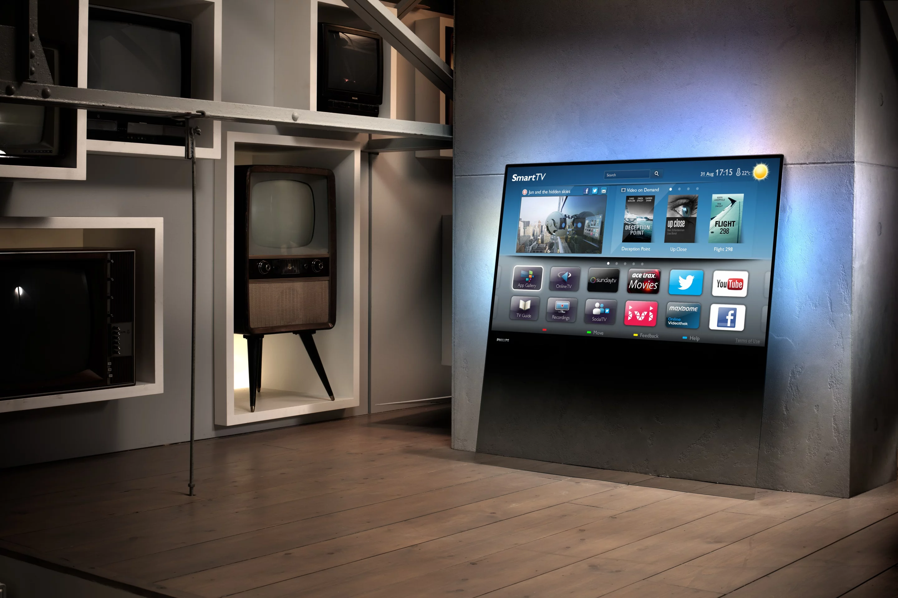 The 2013 Philips DesignLine TV is designed to lean against a wall
