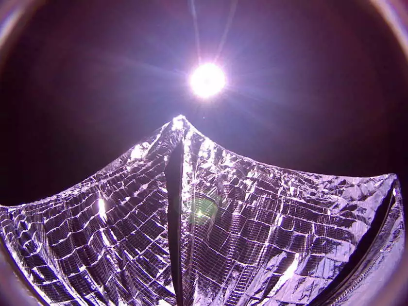 LightSail with its Mylar sail partially deployed