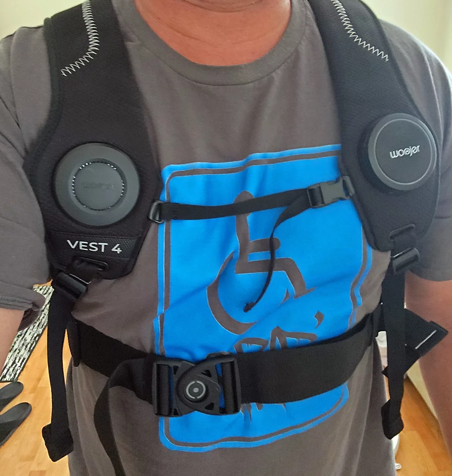 The transducers on the chest are places in a slightly awkward spot, in my opinion. I'd like them to be slightly closer together, but maybe it wouldn't be good running a transducer right over your heart? I'm not sure if there are studies on that or not. Either way, it's not uncomfortable or anything. Just weird.