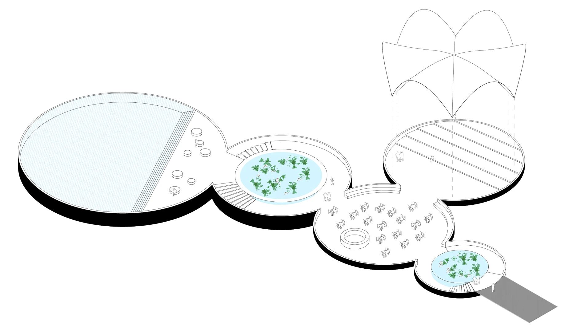 The Currie Park floating plaza will comprise a number of circular sections