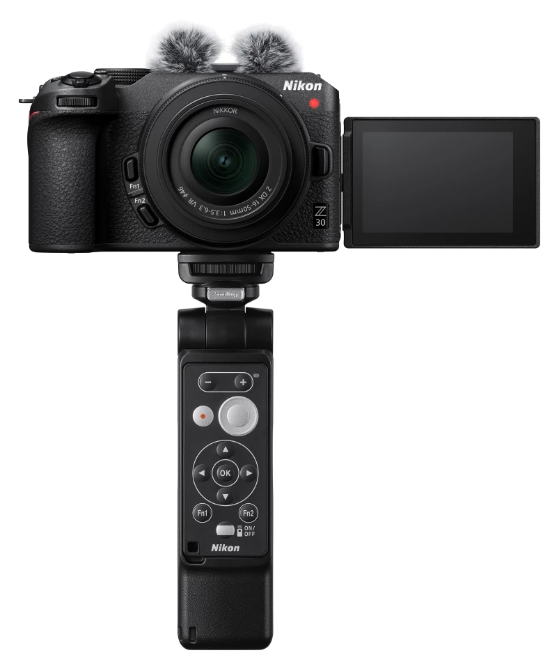 Optional accessories include a SmallRig Tripod Grip, Nikon ML-L7 bluetooth remote control, a Rode VideoMicro Microphone and a hot shoe-mounted Wind Muff