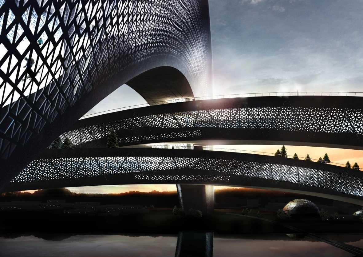 CEBRA's six point snowflake propsed design will be the worlds largest indoor ski park at 100,000 square meters (1.076.000 sq.ft) in total, with 70,000 square meters (753,473.73 sq.ft) of skiing (Photo: CEBRA)