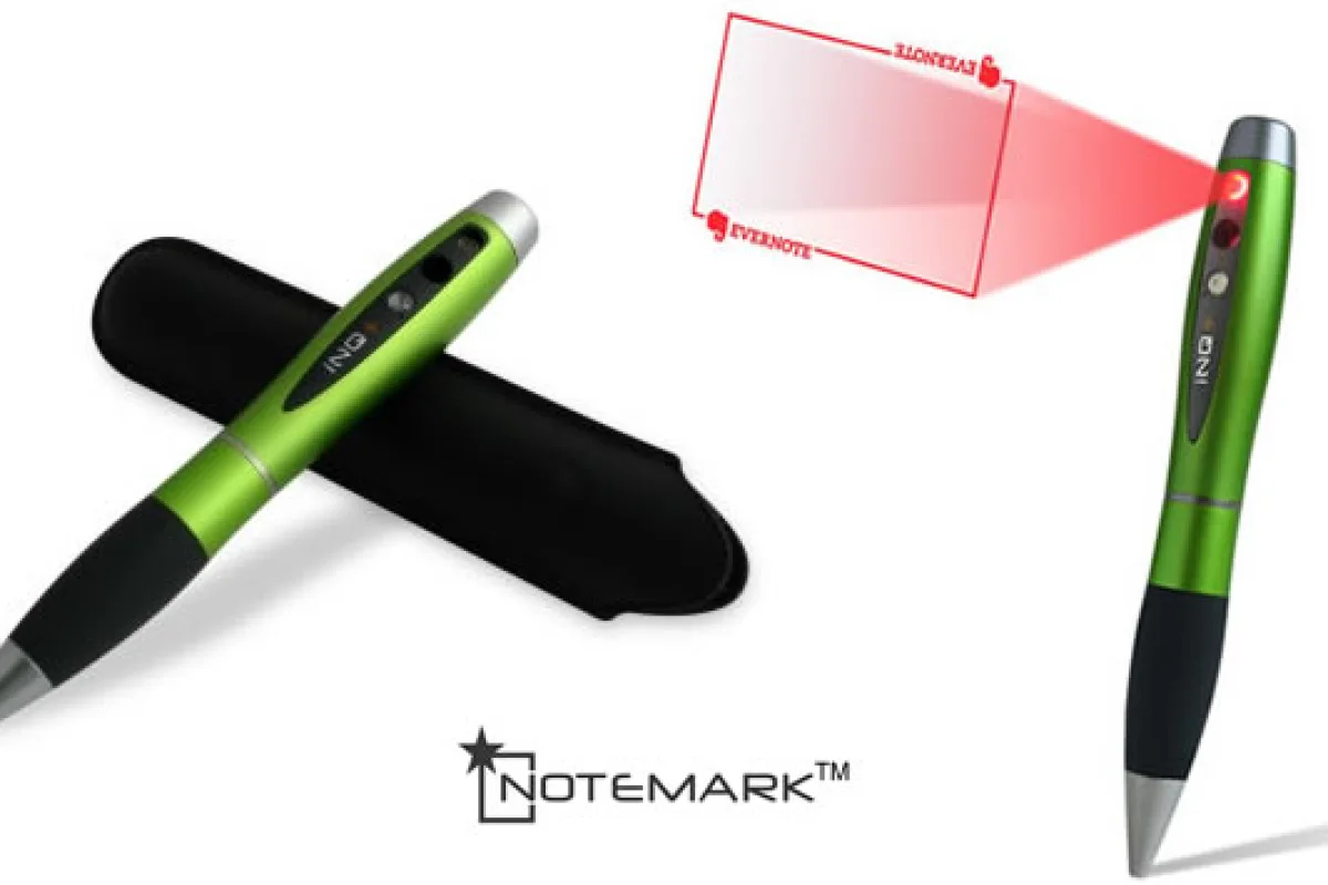 The NoteMark is a ballpoint pen with a built-in camera and laser sight that stores documents as high-definition photos