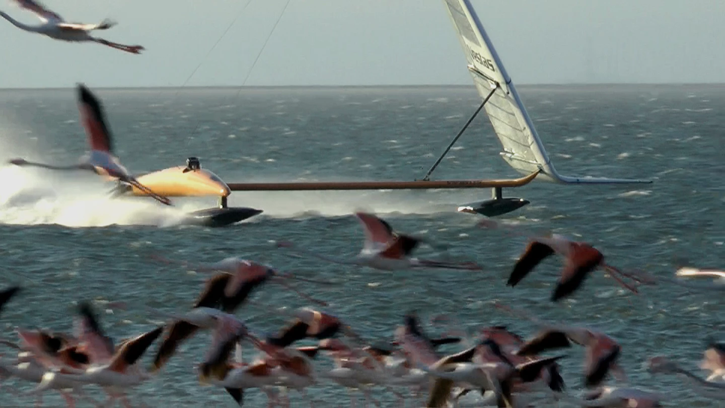 Larsen and the Vestas Sailrocket at high speed. Image copyright Helena Darvelid and Vestas Sailrocket.