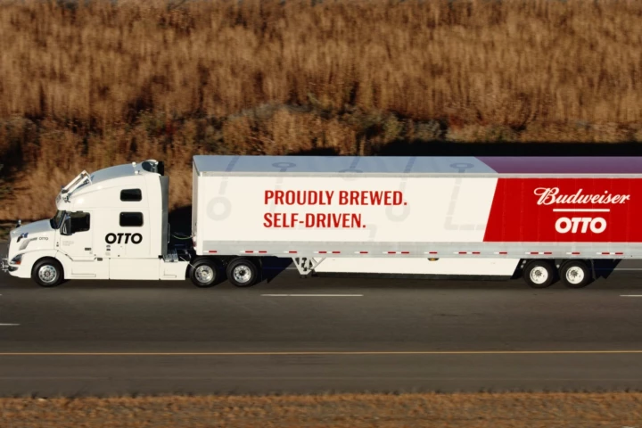 The Otto truck that delivered a shipment of Budweiser, is finished in a special livery