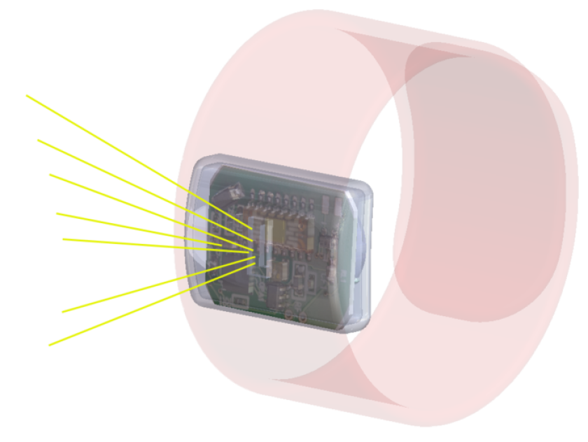 Once activated, the UVeBand’s integrated UV sensor measures incoming ultraviolet radiation via a small window