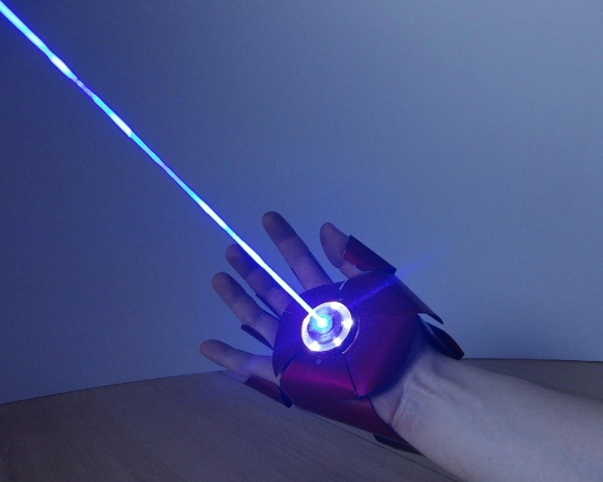 The glove's 3,000-mW blue palm-mounted laser