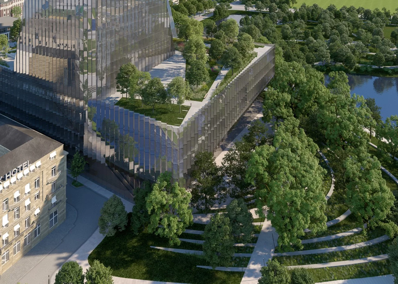 Duett Düsseldorf will include a large rooftop terrace that features some greenery and offers views of the city