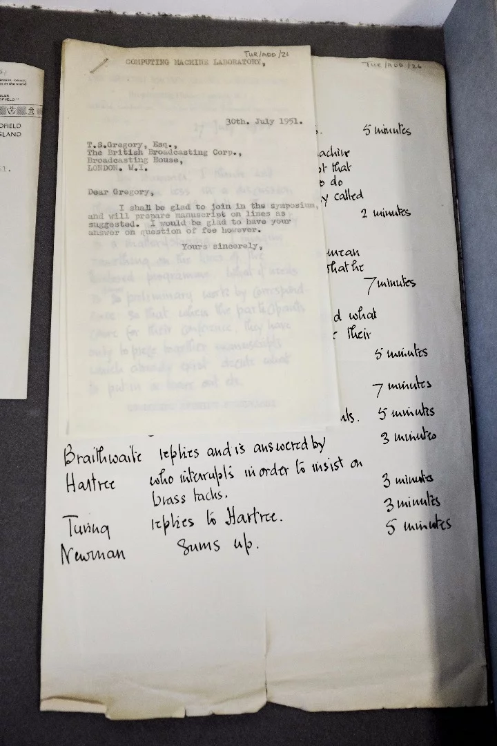Handwritten draft for a BBC radio show penned by Alan Turing, and dated July 30, 1951