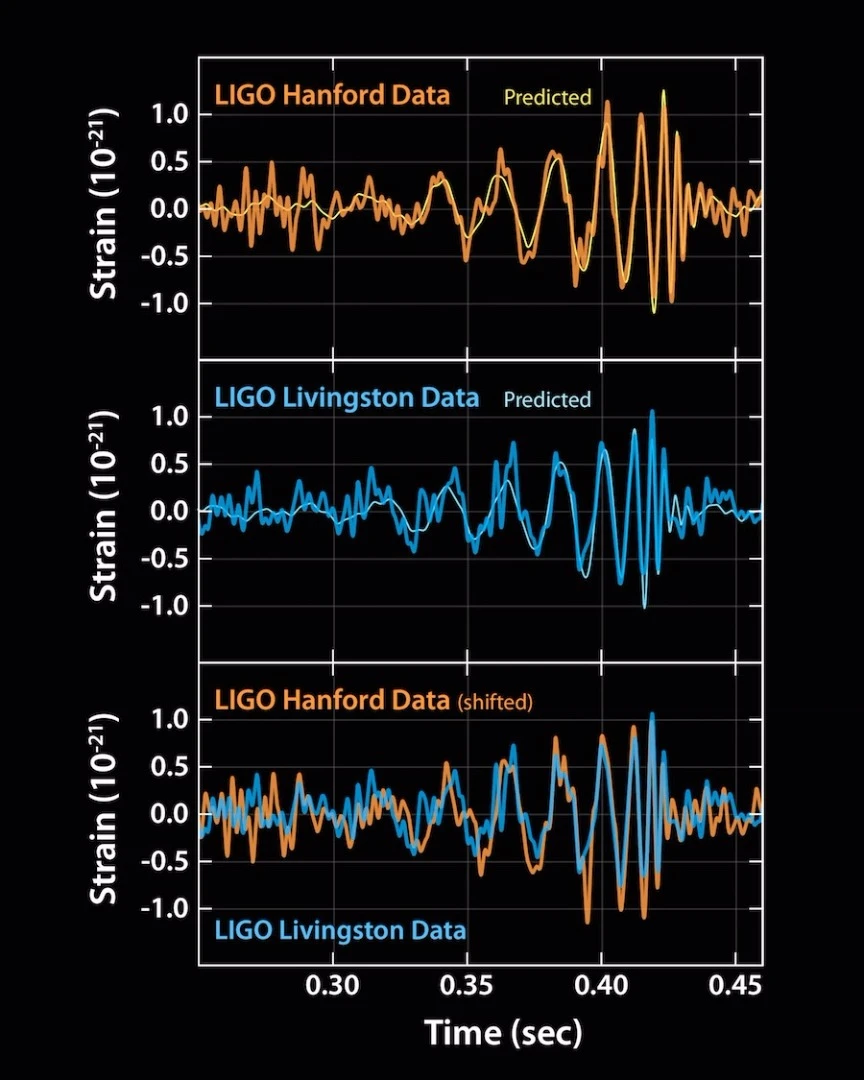 These plots show the signals of gravitational waves detected by the twin LIGO observatories