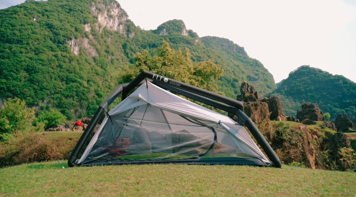 In warm, clear weather, the Float tent can be used with the fly rolled up