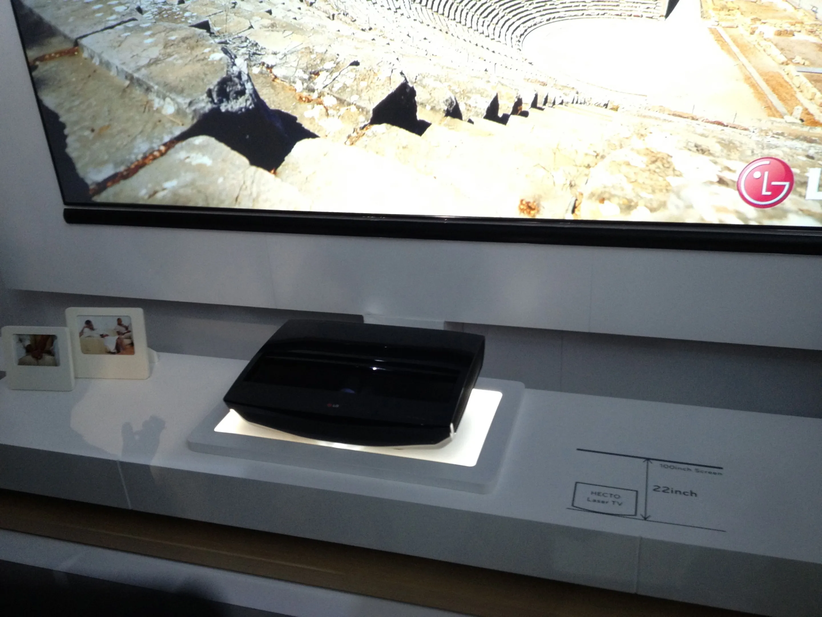 At a distance of less than two feet, the Laser TV can deliver a full HD image like a regular home theater projector