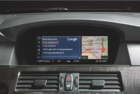 BMW's in-dash ConnectedDrive navigation system, now featuring Google Local Search abilities.