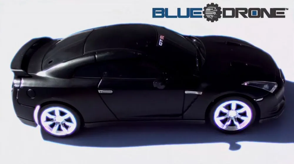 BlueDrone is an RC Nissan GT-R model controlled by an Android-based device via Bluetooth connectivity