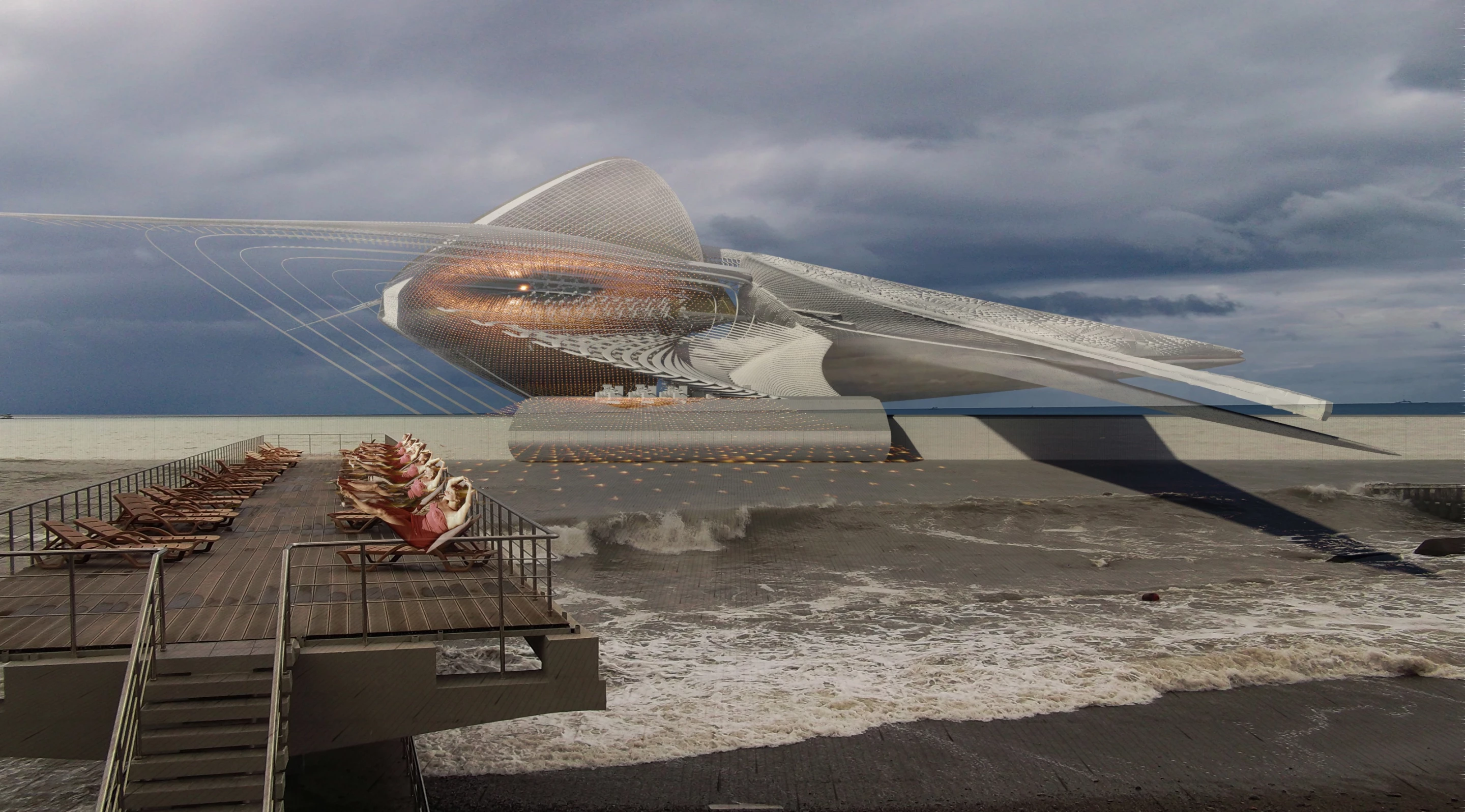 The Hydroelectric sculpture gallery's design would also be inspired by the crashing of waves