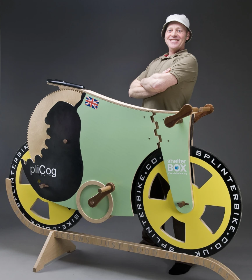 Michael Thompson with Splinter Bike all-wooden bike