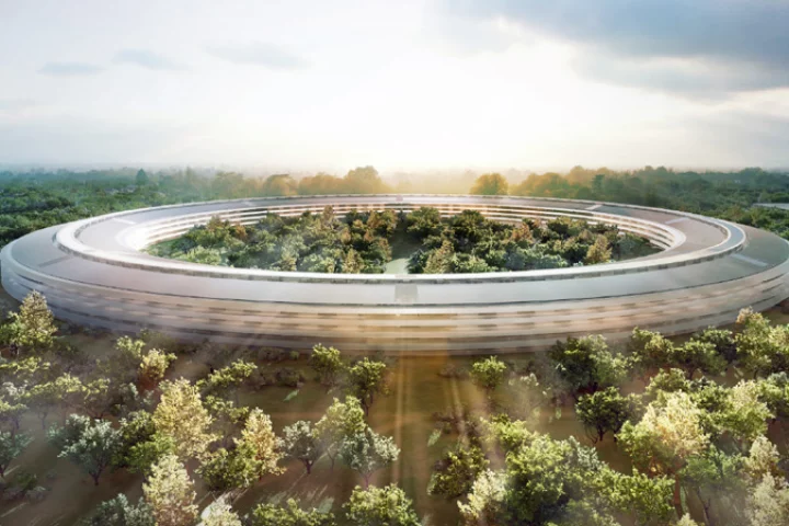 The sun rises over Apple's new campus