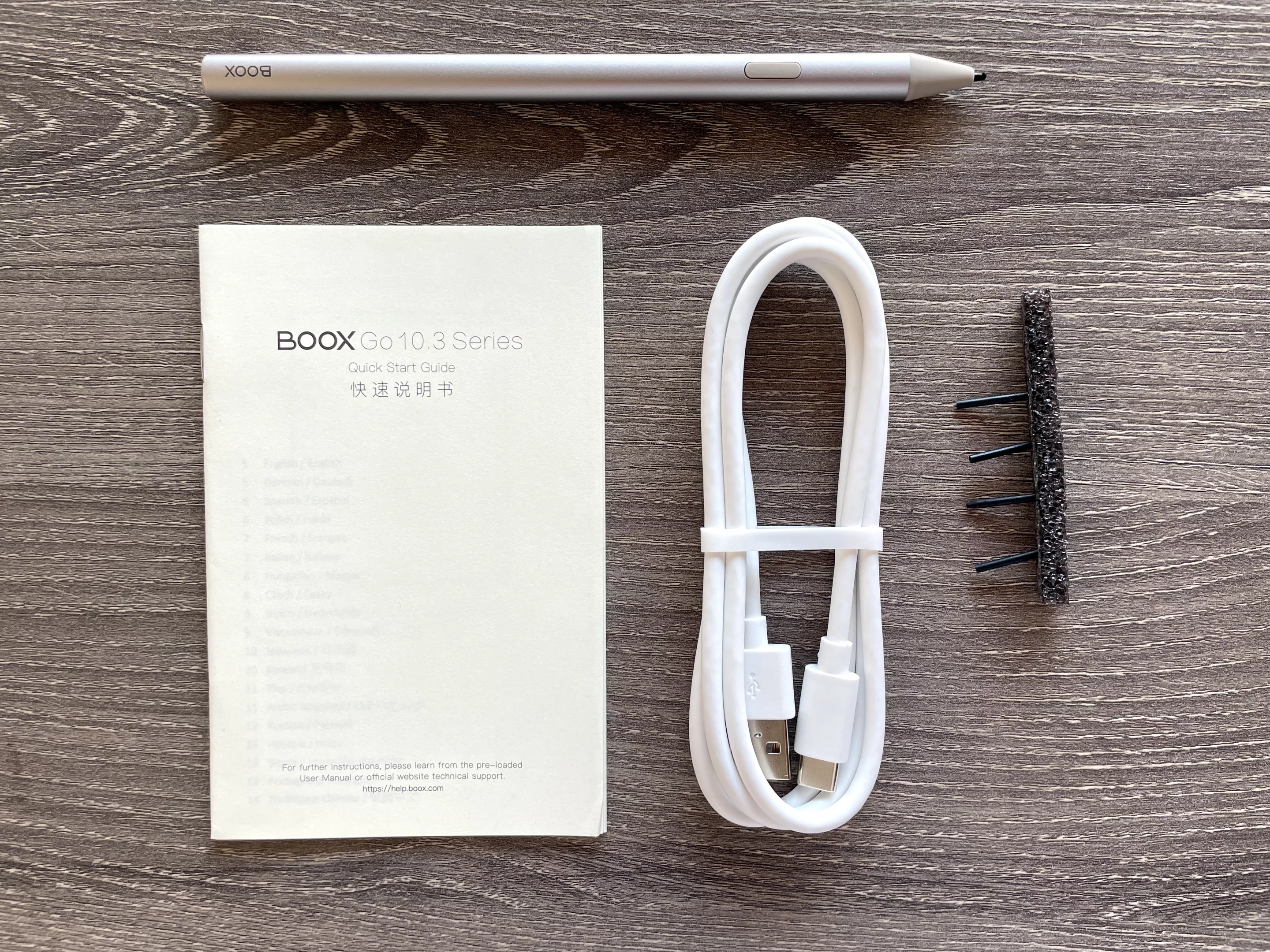 The tablet comes with the stylus and additional tips for the pen, plus the usual charger and manual