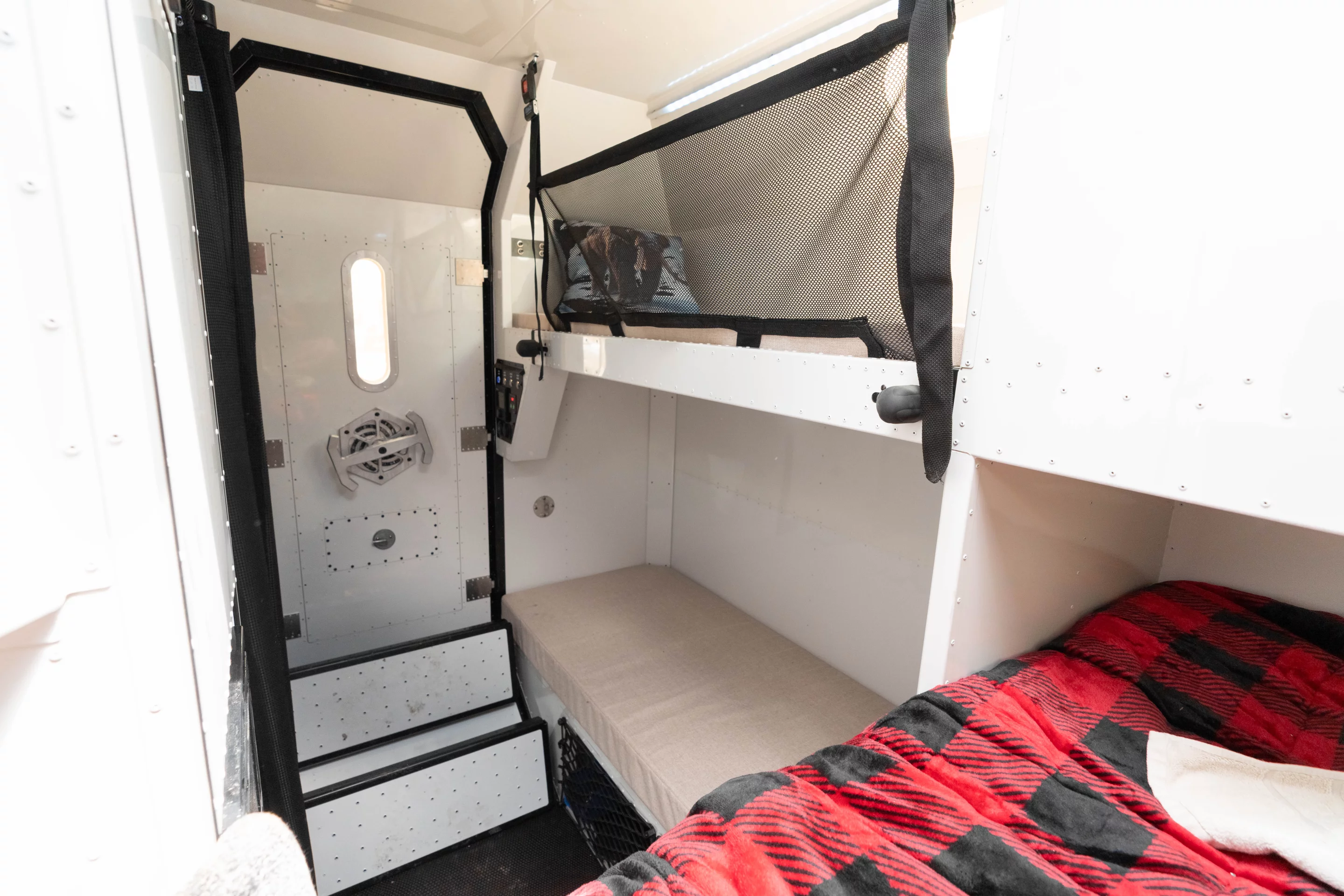 Each bunk bed measures 74 x 24 in