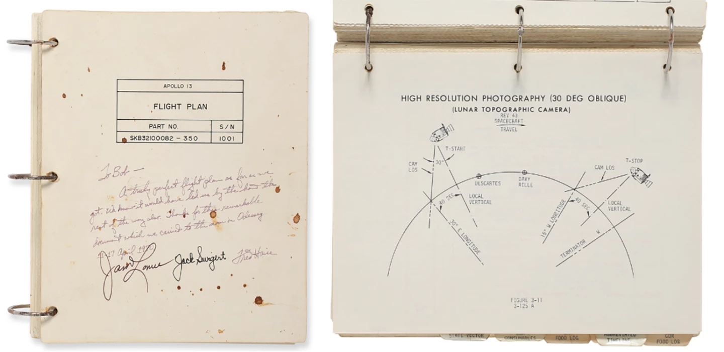 As New Atlas' David Szondy wrote in his preview for the auction of this document, "Apollo 11 was one of the great milestones in human exploration, and Apollo 13 was one of the most dramatic episodes. The flight plan used aboard the Apollo 13 Command Module wasn't just along for the ride, it played a central role in this drama ... The loose-leaf binder not only includes instructions for the crew, but hastily scribbled notes used as the astronauts struggled to survive the return journey to Earth after their spacecraft was damaged." The Apollo 13 Flight Plan sold for $275,000 at Sotheby's on July 20, 2017. Full story