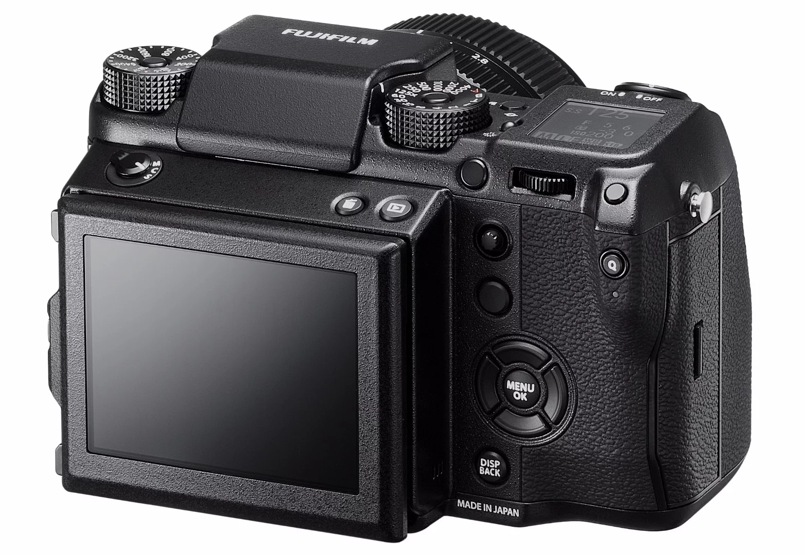 There's a large 3.2-inch tilting touchscreen on the rear of the Fujifilm GFX 50S