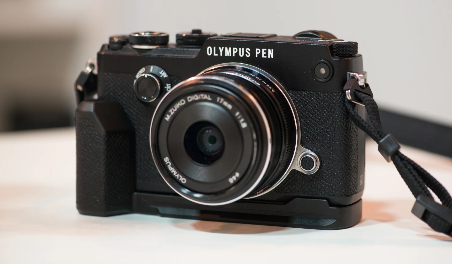 The Olympus PEN-F with the optional grip attached