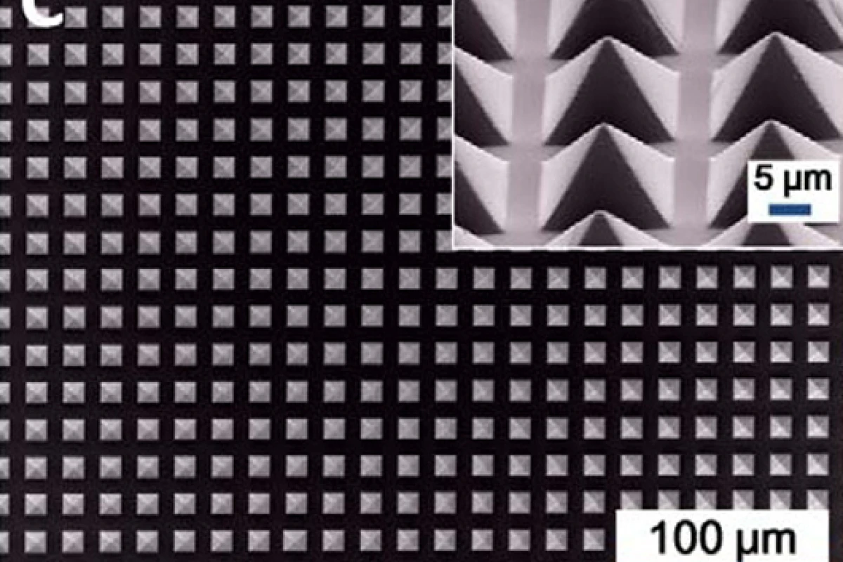 The pyramid patterns created in a polymer sheet increase current production in the new triboelectric generator (Image: Zhong Lin Wang)