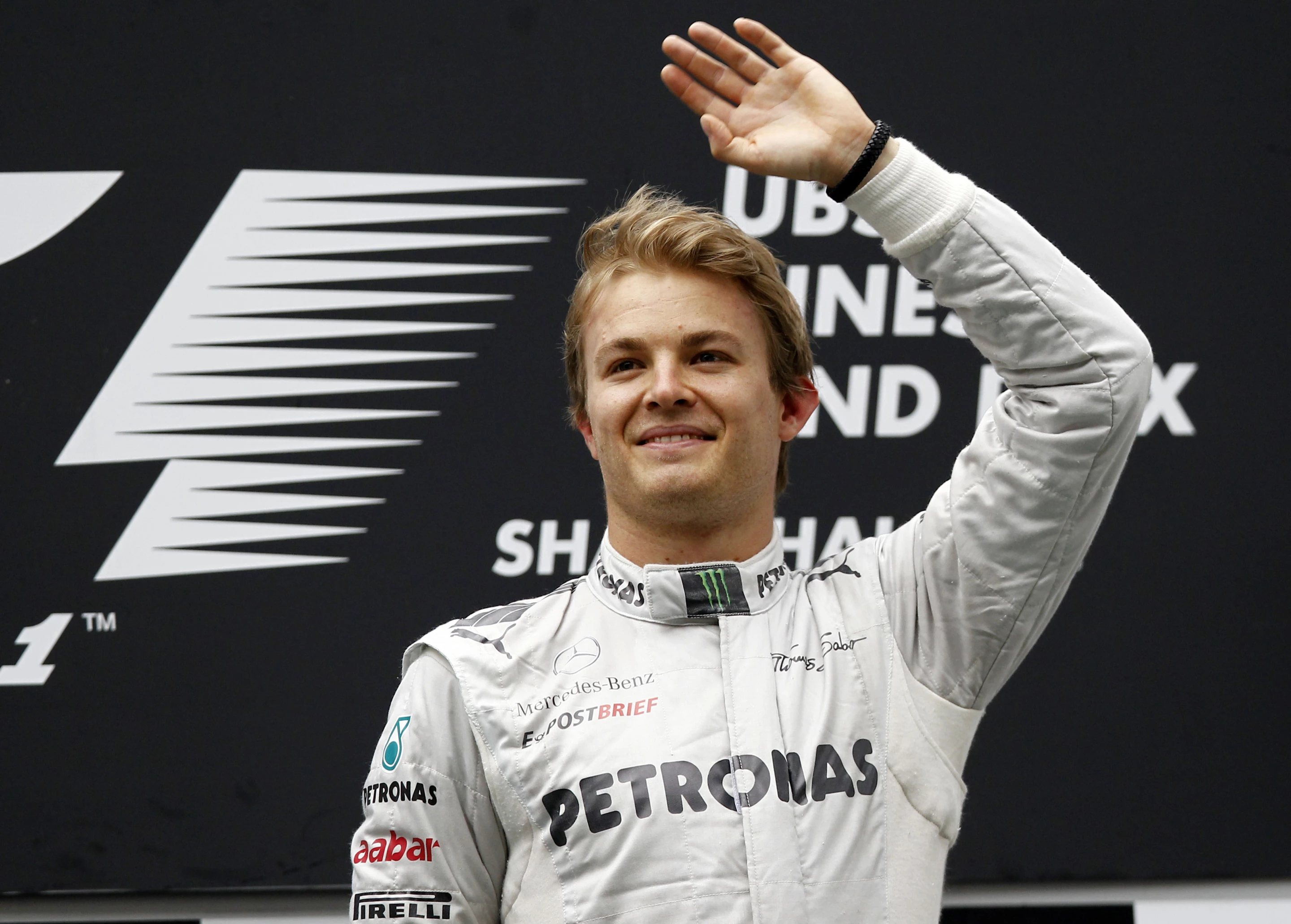Nico Rosberg on the winner's dias