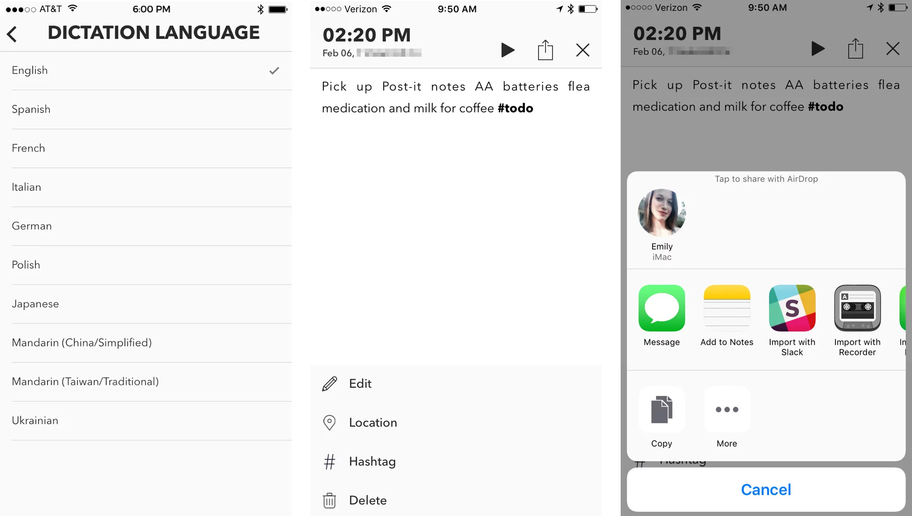 Screenshots from the Senstone app